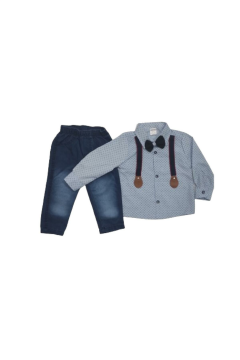 Pundikids Erkek Çocuk Askılı Papyonlu Alt Üst Takım Mavi - 1 Yaş