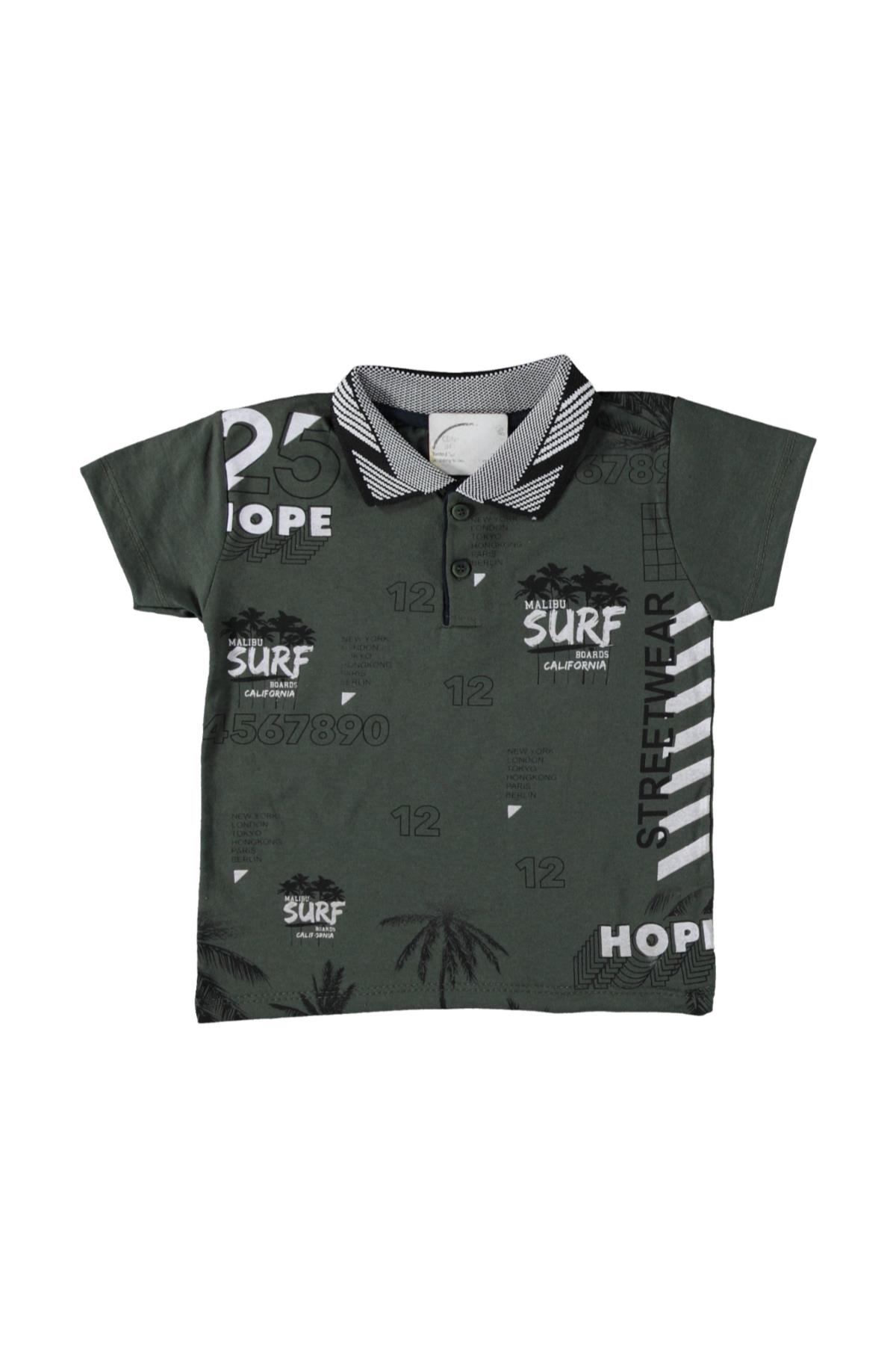 Erkek Çocuk Baskılı Yakalı T-shirt Haki - 5 Yaş