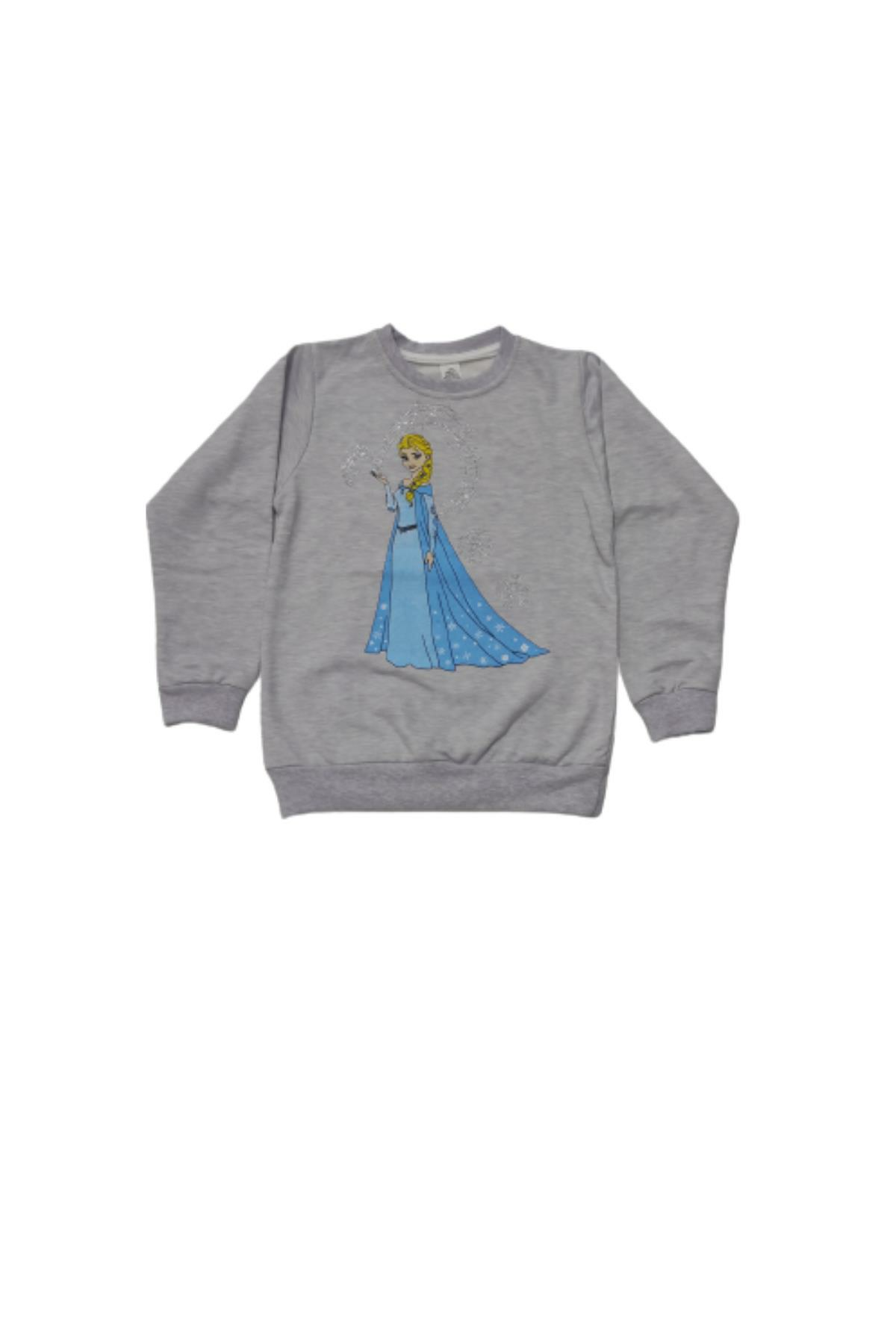 Pundikids Kız Çocuk Elsa Baskılı 3 İp Şardonlu Sweat