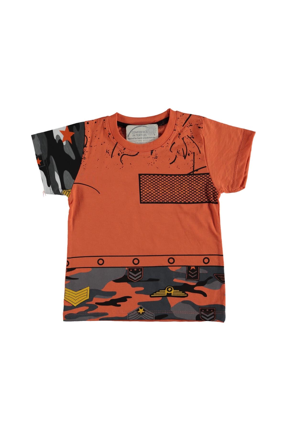 Pundikids Erkek Çocuk Bisiklet Yaka T-shirt Turuncu - 9 - 10 Yaş