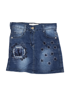 Kız Çocuk Boncuk Detaylı Likralı Kot Etek Mavi - 8 Yaş