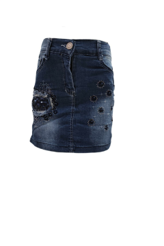 Kız Çocuk Boncuk Detaylı Likralı Kot Etek Mavi - 11 Yaş