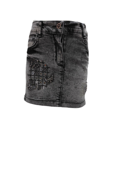 Kız Çocuk Taşlı Likralı Kot Etek Gri - 8 Yaş