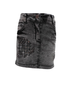 Kız Çocuk Taşlı Likralı Kot Etek Gri - 10 Yaş