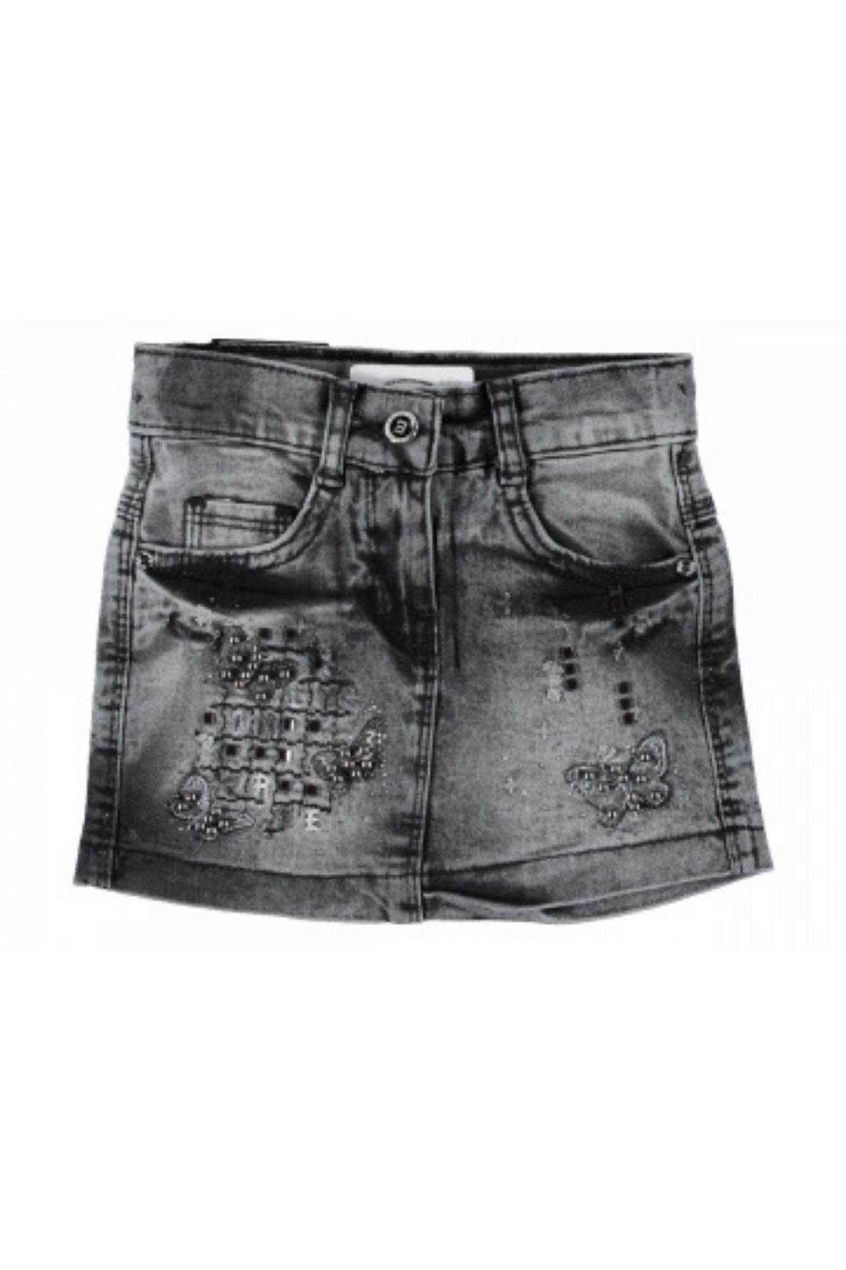 Kız Çocuk Taşlı Likralı Kot Etek Gri - 11 Yaş