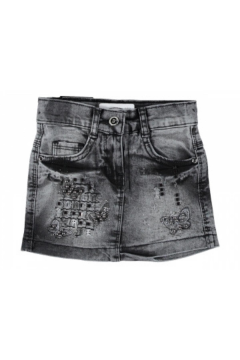 Kız Çocuk Taşlı Likralı Kot Etek Gri - 12 Yaş