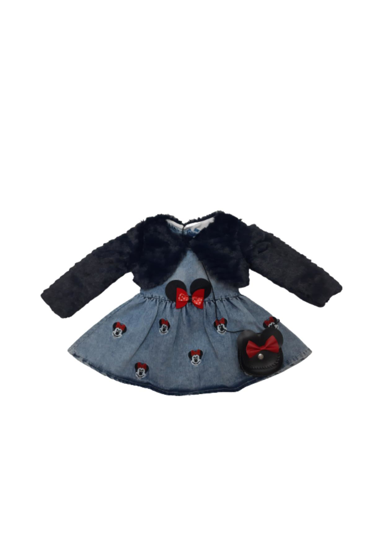 Pundikids Kız Çocuk Mıckey Nakışlı Pelüş Bolerolu Çantalı 3'Lü Takım Mavi - 18 - 24 Ay