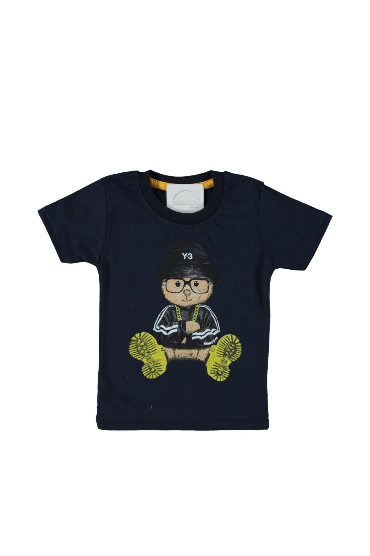 Erkek Çocuk Gözlüklü Ayı Baskılı T-shirt Lacivert - 3 Yaş