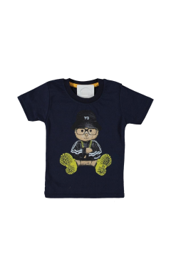 Erkek Çocuk Gözlüklü Ayı Baskılı T-shirt Lacivert - 4 Yaş