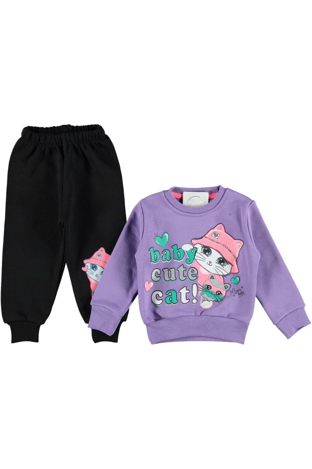 Pundikids Kız Çocuk Cute Baskılı Şardonlu Takım Lila - 1 - 2 Yaş