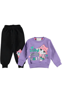 Pundikids Kız Çocuk Cute Baskılı Şardonlu Takım Lila - 1 - 2 Yaş