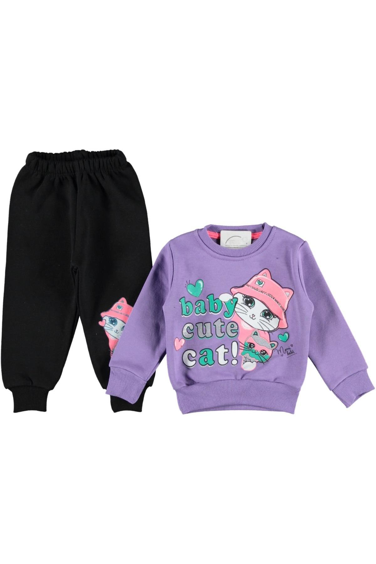 Pundikids Kız Çocuk Cute Baskılı Şardonlu Takım Lila - 2 - 3 Yaş