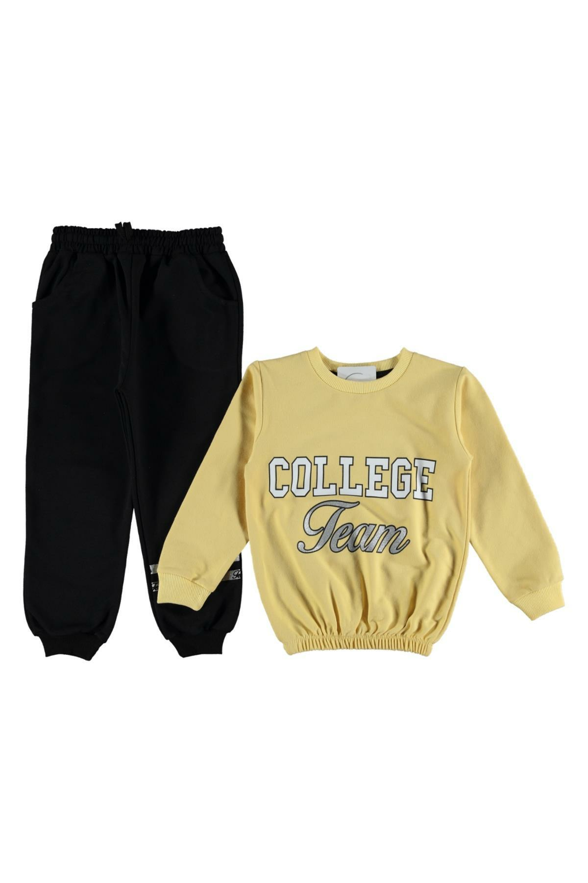 Pundikids Kız Çocuk Beli Paçası Lastikli 2 İp Eşofman Takımı Sarı - 5 Yaş