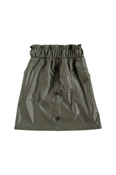 Kız Çocuk Düğme Aksesuarlı Deri Etek Yeşil - 7 Yaş