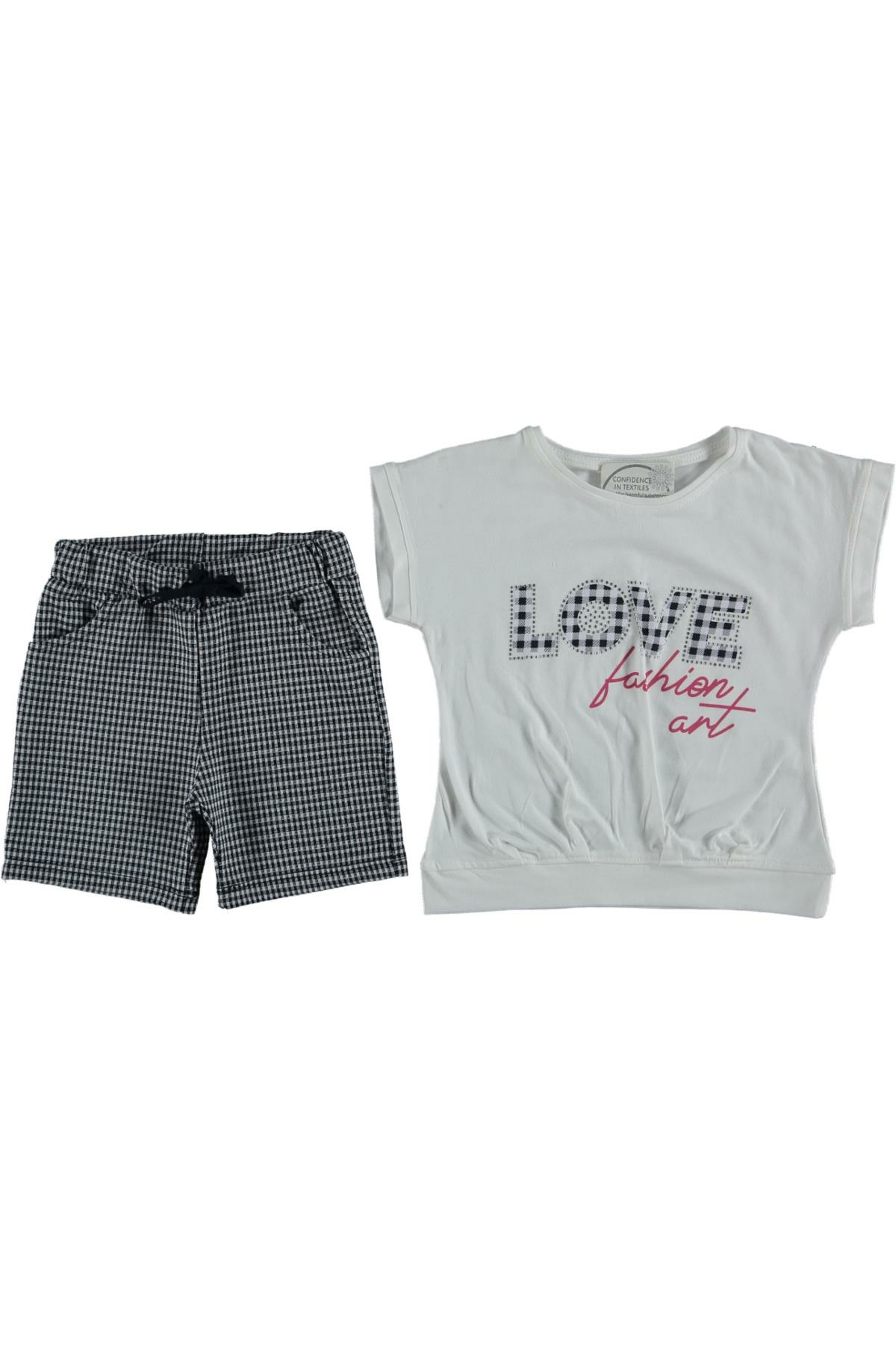 Love Baskılı Şortlu 2'li Takım Beyaz - 5 Yaş
