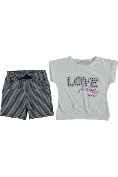 Love Baskılı Şortlu 2'li Takım Beyaz - 7 Yaş