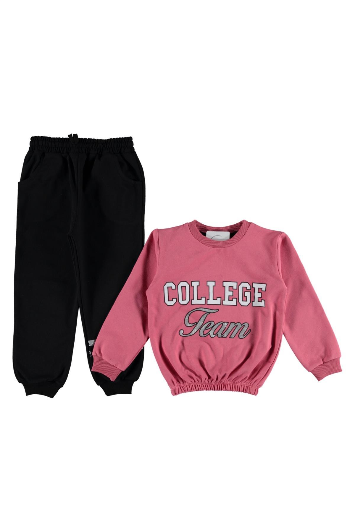 Pundikids Kız Çocuk Beli Paçası Lastikli 2 İp Eşofman Takımı Nar Çiçeği - 8 Yaş