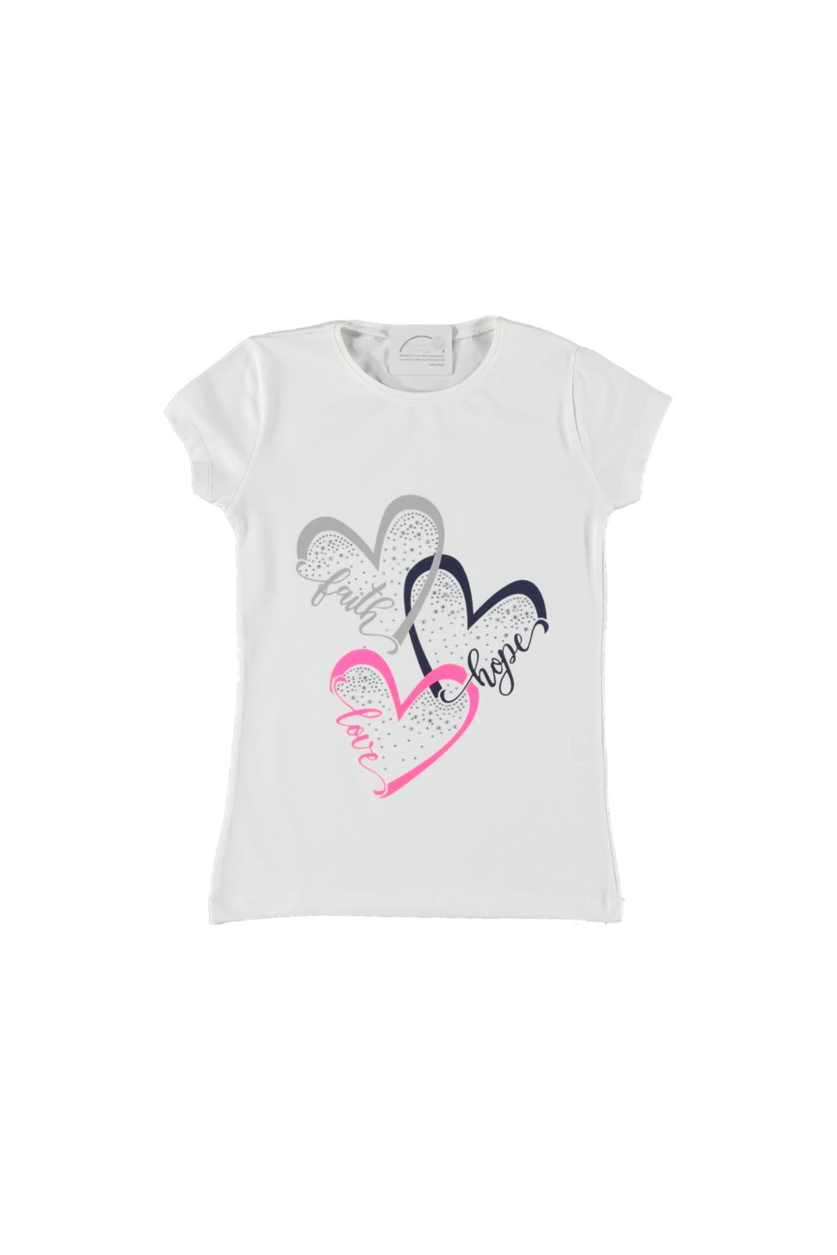 Pundikids Kız Çocuk Taş İşlemeli T-shirt Beyaz - 8 - 9 Yaş