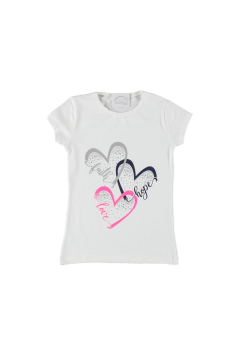 Pundikids Kız Çocuk Taş İşlemeli T-shirt Beyaz - 8 - 9 Yaş
