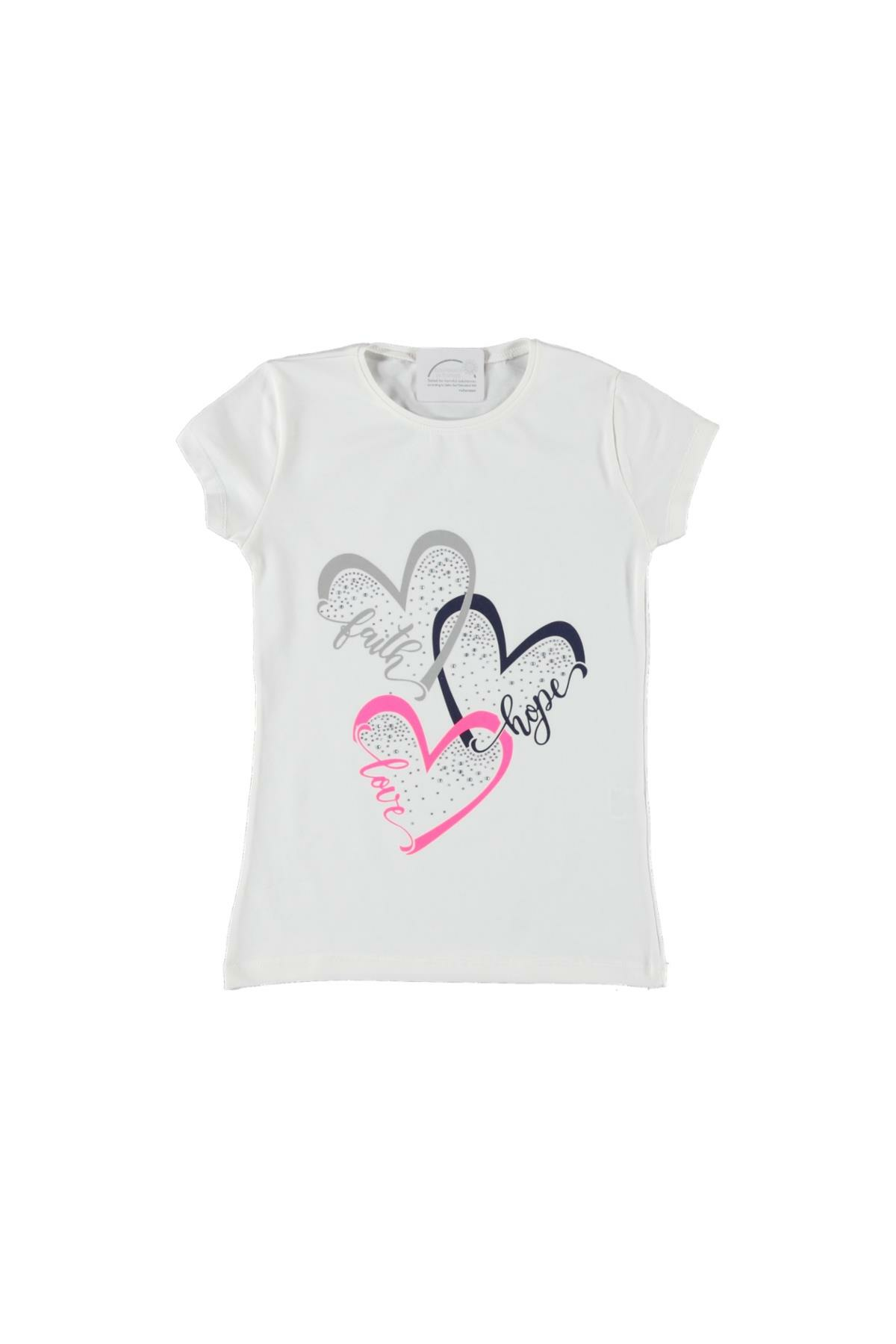 Pundikids Kız Çocuk Taş İşlemeli T-shirt Beyaz - 10 - 11 Yaş