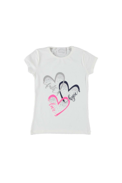 Pundikids Kız Çocuk Taş İşlemeli T-shirt Beyaz - 10 - 11 Yaş