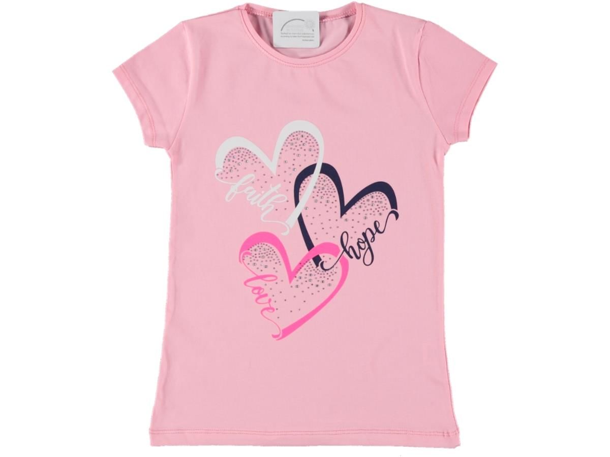 Pundikids Kız Çocuk Taş İşlemeli T-shirt Somon - 9 - 10 Yaş