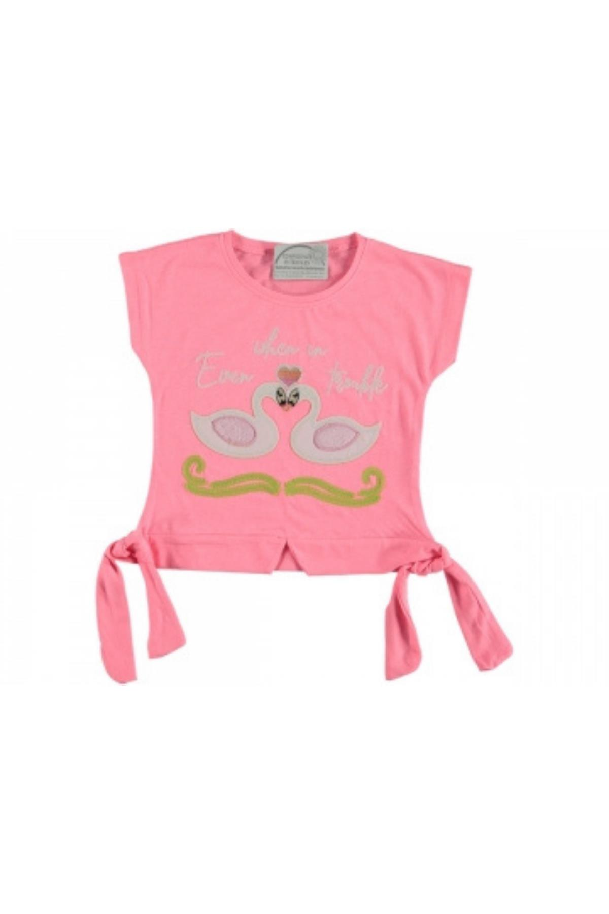 Pundikids Kız Çocuk Pul İşlemeli KemerliTişört Pembe - 7 - 8 Yaş
