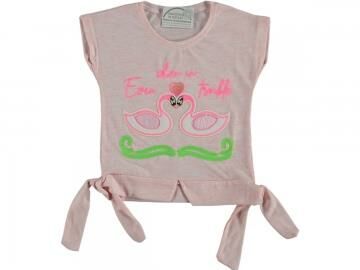 Pundikids Kız Çocuk Pul İşlemeli KemerliTişört PUDRA - 4 - 5 YAŞ