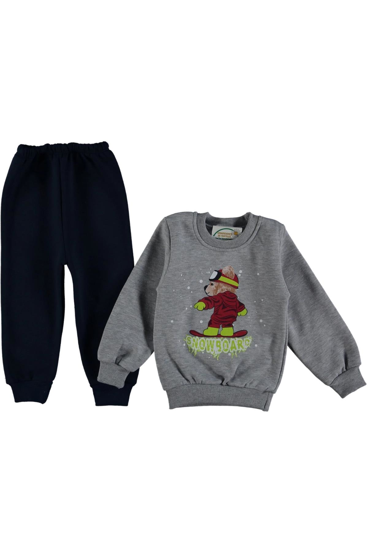 Pundikids Erkek Çocuk 3 İp Şardonlu 2'Li Penye Takım Gri - 3 - 4 Yaş