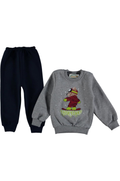 Pundikids Erkek Çocuk 3 İp Şardonlu 2'Li Penye Takım Gri - 3 - 4 Yaş