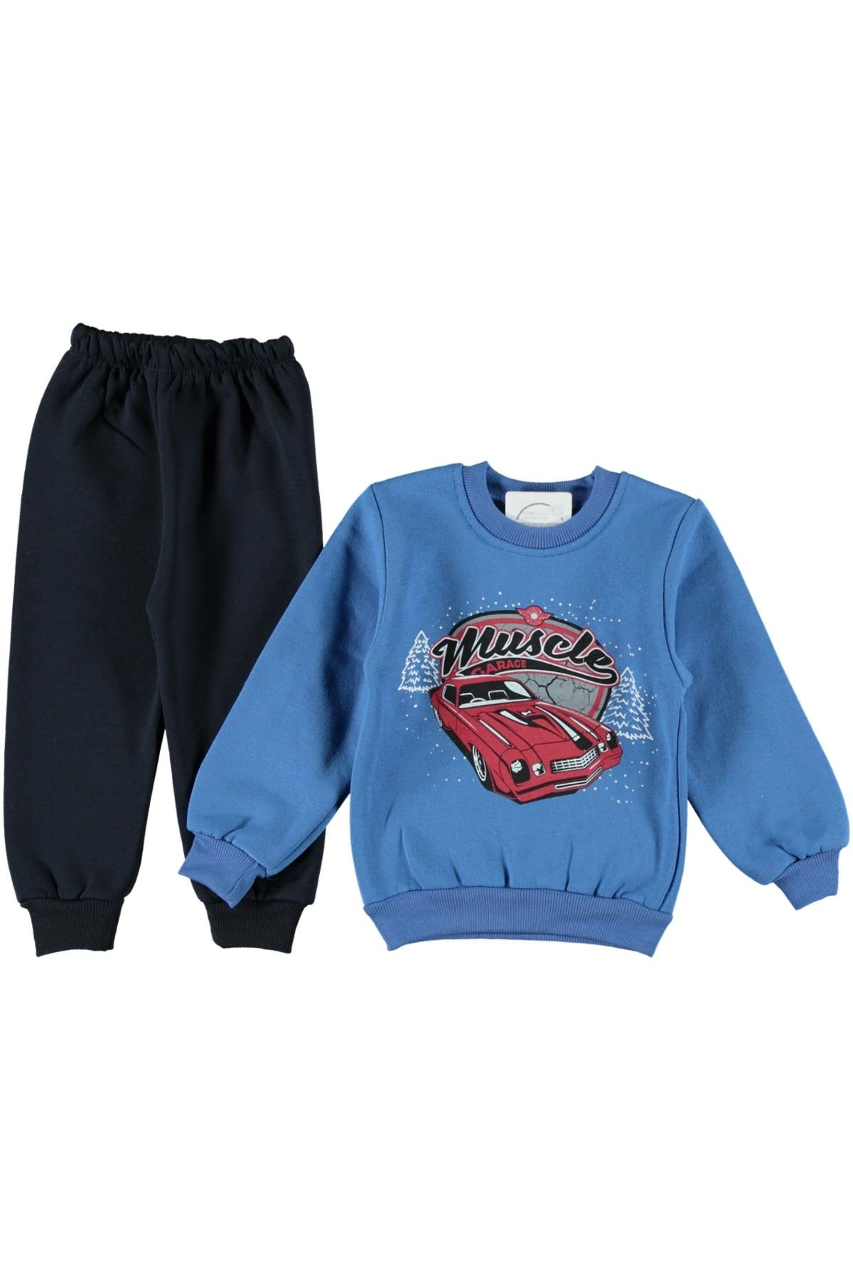 Pundikids Erkek Çocuk Araba Baskılı 3 İp şardonlu Takım Mavi - 1 - 2 Yaş