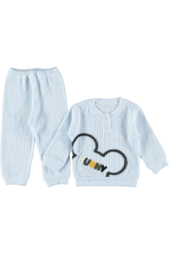 Pundikids Erkek Çocuk Hunny Nakışlı Kışlık 2'Li Takım Mavi - 6 - 9 Ay