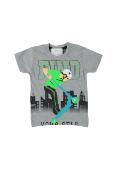 Erkek Çocuk Fınd Baskılı T-shirt Gri - 4 - 5 YAŞ