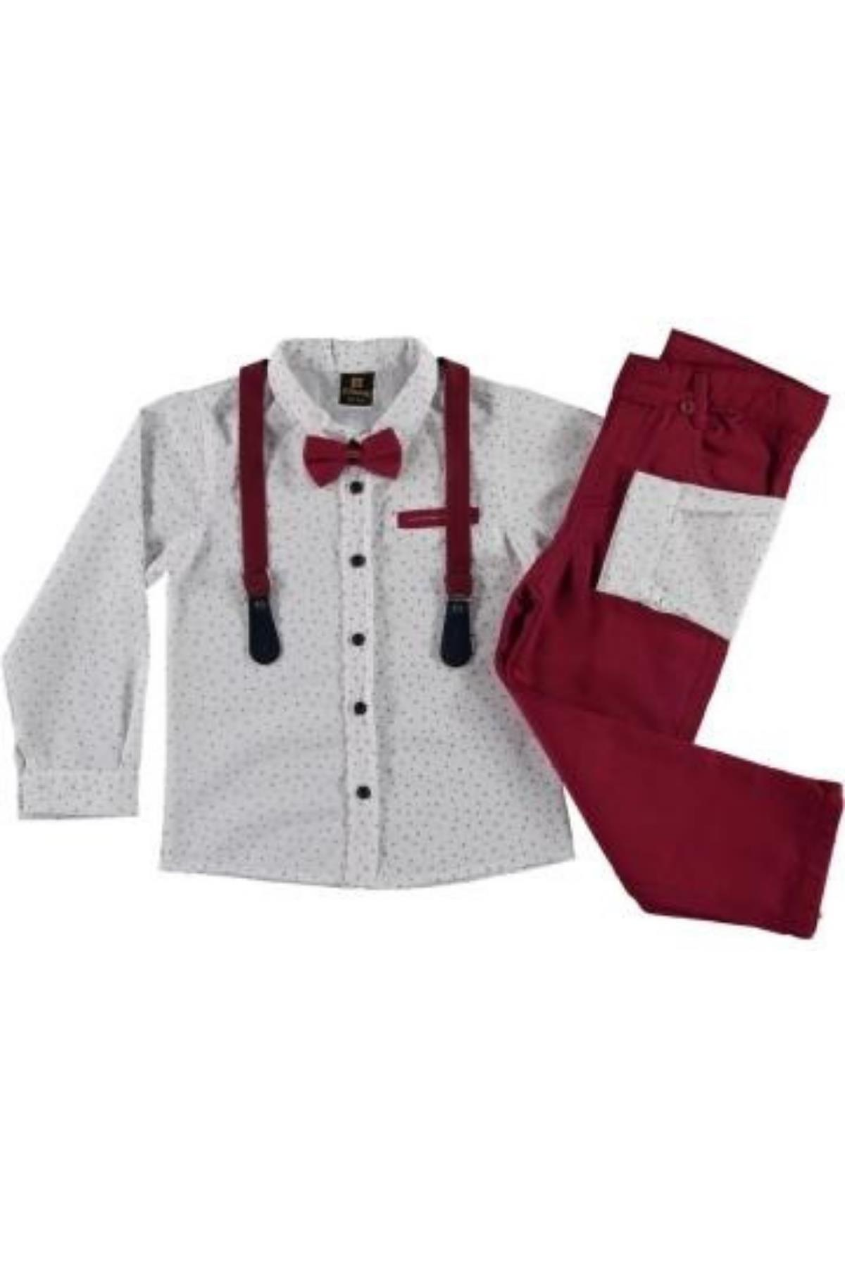 Pundikids Erkek Çocuk Askılı Papyonlu Takım Kırmızı - 7 Yaş