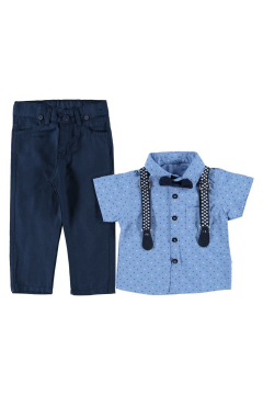 Pundikids Kısa Kol Gömlekli Keten Pantolonlu 4'lü Takım Mavi - 7 Yaş