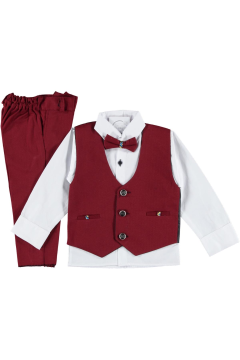 Pundikids Erkek Çocuk Yelekli Takım Bordo - 3 Yaş