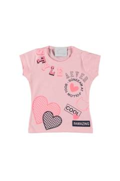 Pundikids Kız Çocuk Baskılı T-shirt PUDRA - 3 - 4 Yaş