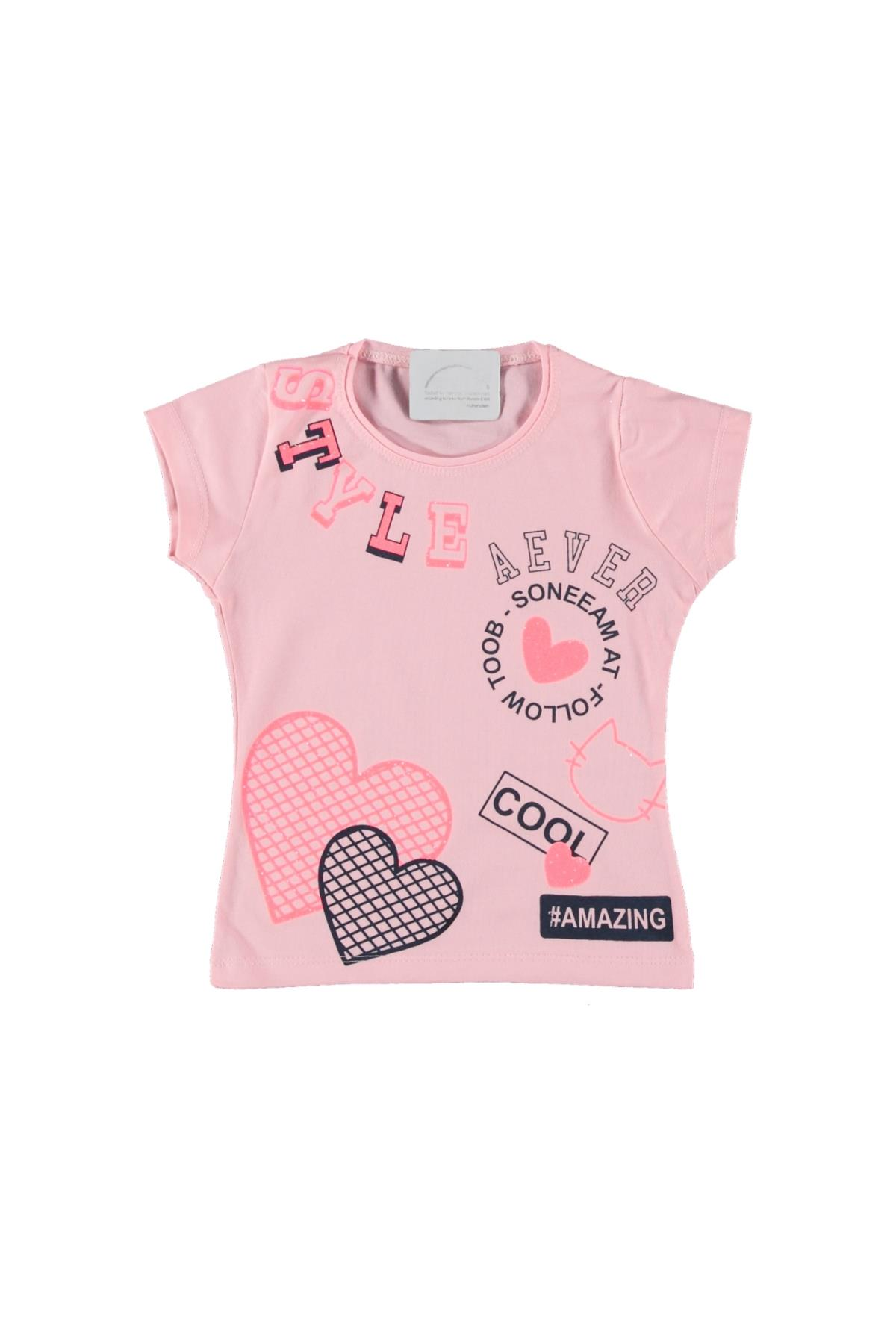 Pundikids Kız Çocuk Baskılı T-shirt PUDRA - 6 - 7 Yaş