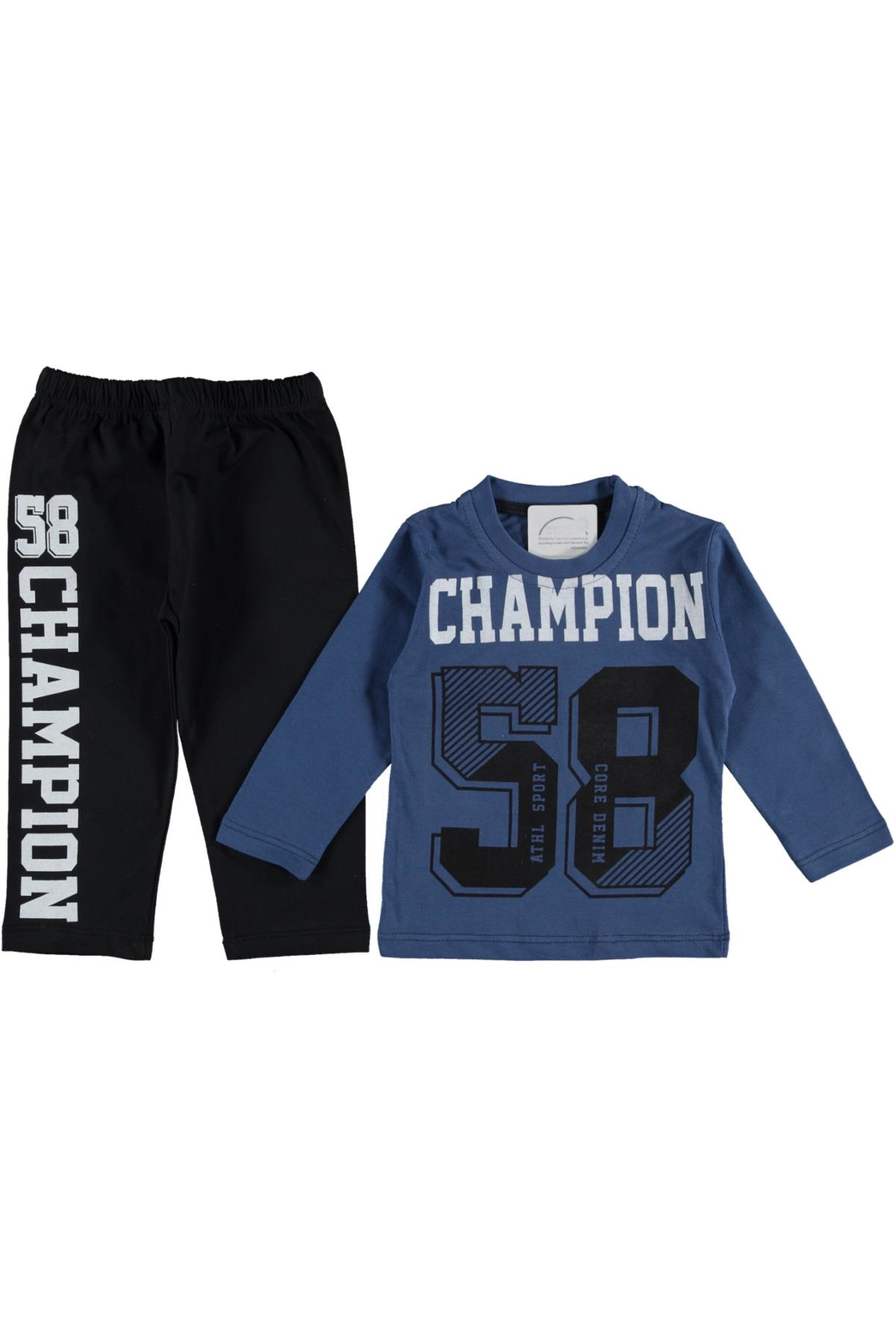 Erkek Çocuk Yazlık Champion 58 Baskılı Pijama Takımı Mavi - 2 Yaş