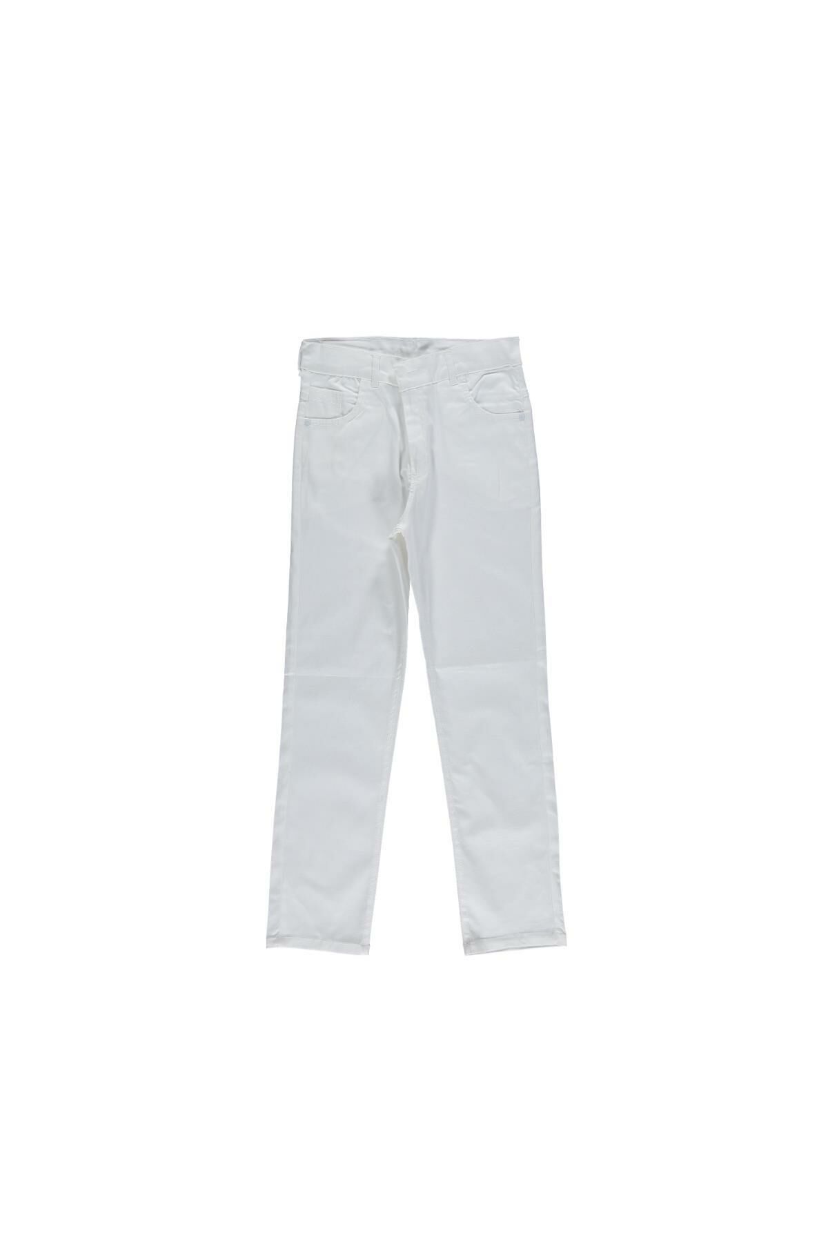 Pundikids Çocuk Likralı Beyaz Keten Pantolon Beyaz - 8 - 9 Yaş