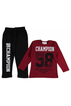 Erkek Çocuk Yazlık Champion 58 Baskılı Pijama Takımı Bordo - 5 Yaş