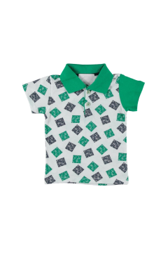 Erkek Çocuk Yakalı Mozaik Baskılı T-shirt Yeşil - 5 - 6 Yaş