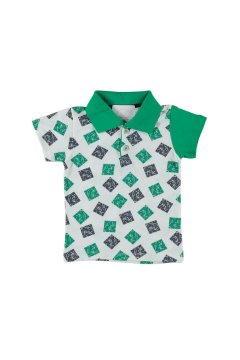 Erkek Çocuk Yakalı Mozaik Baskılı T-shirt Yeşil - 11 - 12 Yaş