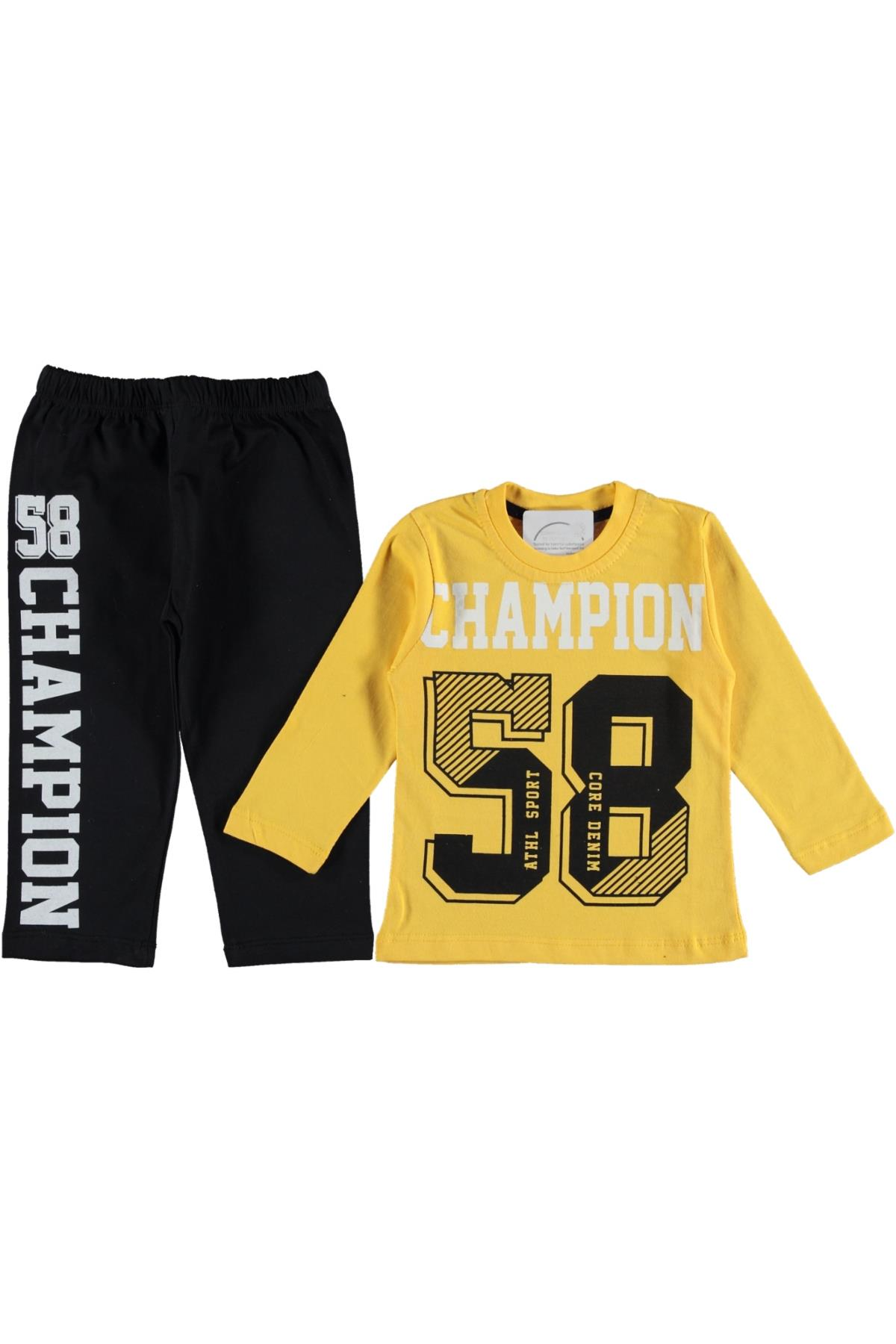 Erkek Çocuk Yazlık Champion 58 Baskılı Pijama Takımı Sarı - 7 Yaş