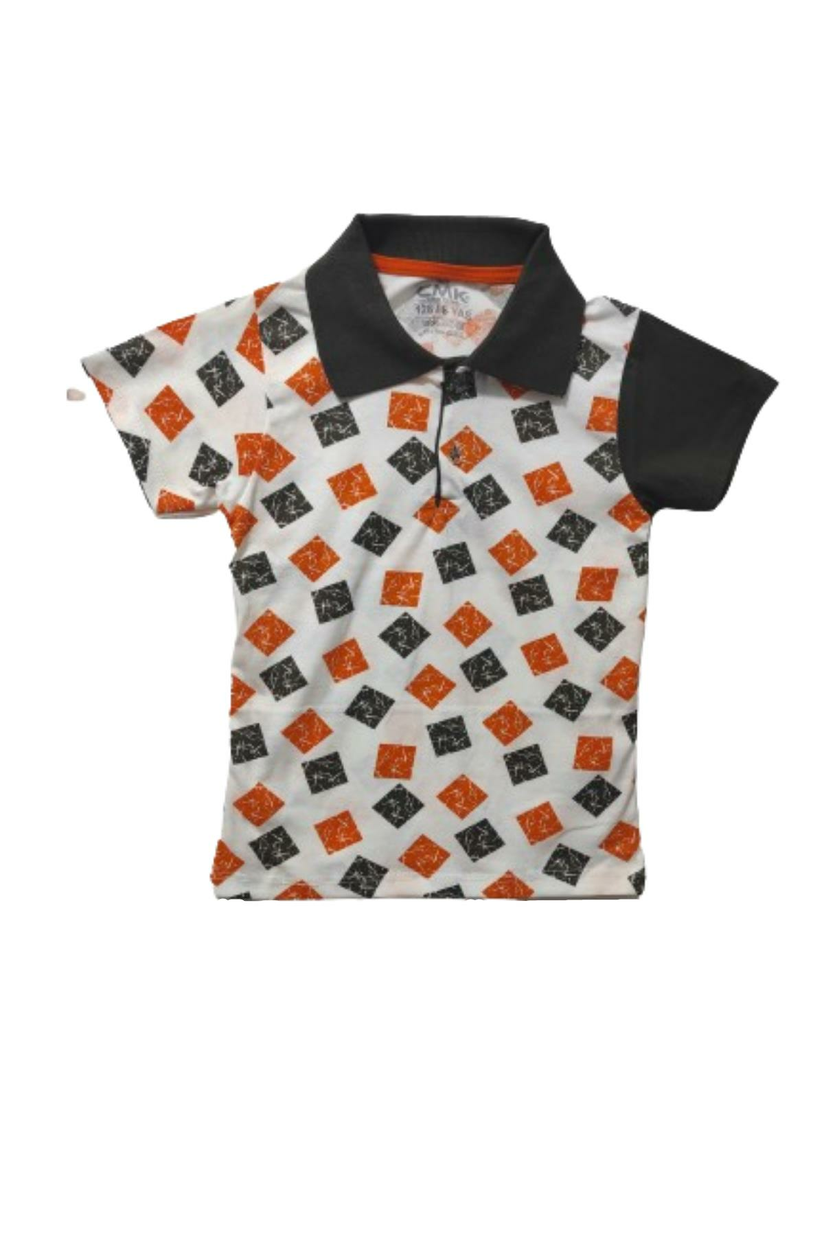 Erkek Çocuk Yakalı Mozaik Baskılı T-shirt Haki - 4 - 5 YAŞ