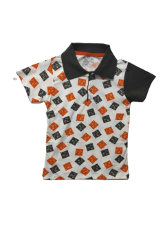 Erkek Çocuk Yakalı Mozaik Baskılı T-shirt Haki - 4 - 5 YAŞ