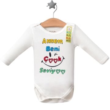 ANNEM BENİ SEVİYO BASKILI ÇITÇITLI BADİ