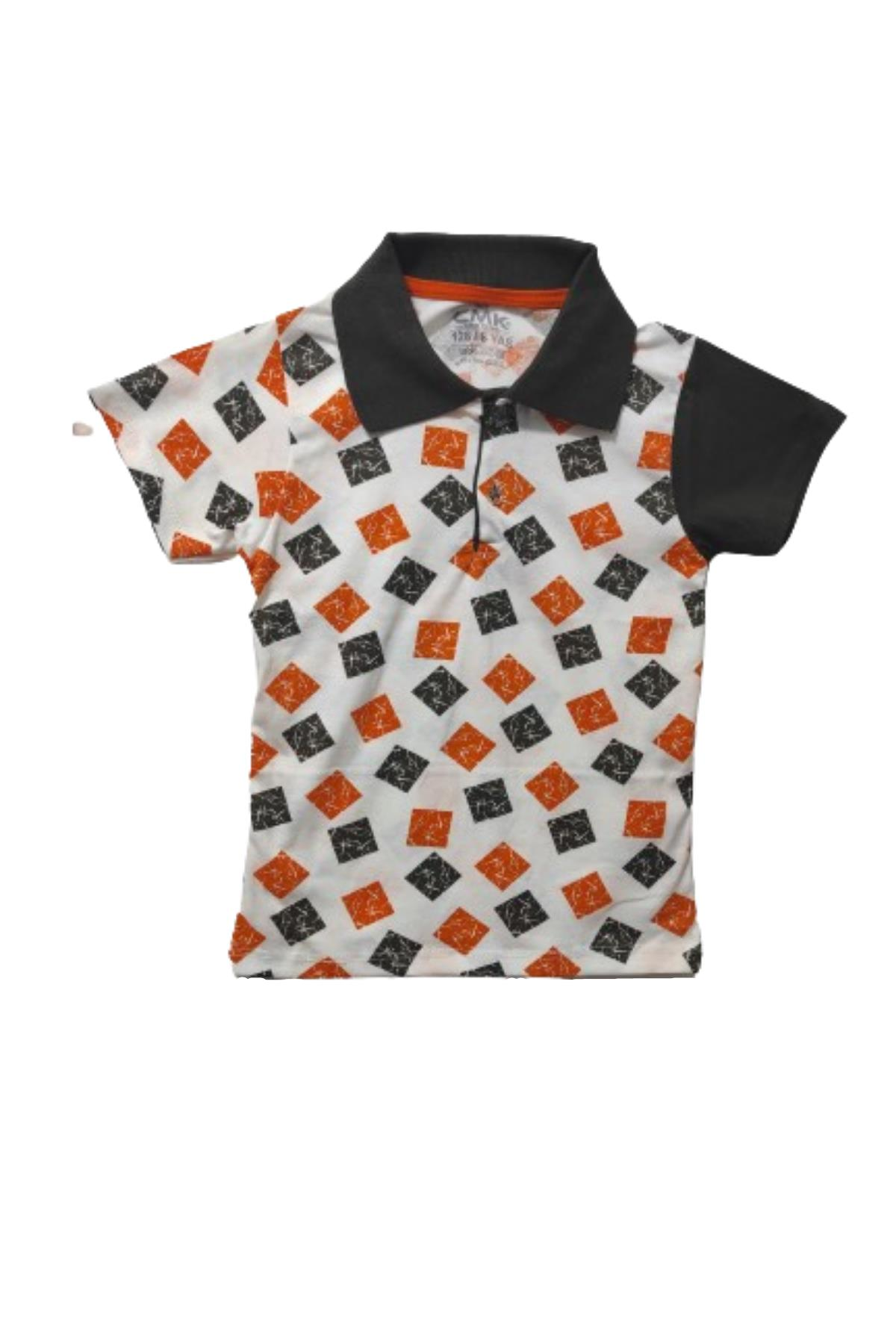 Erkek Çocuk Yakalı Mozaik Baskılı T-shirt Haki - 6 - 7 Yaş