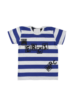 Erkek Çocuk Çizgili Geniş Kesim T-shirt Mavi - 11 - 12 Yaş