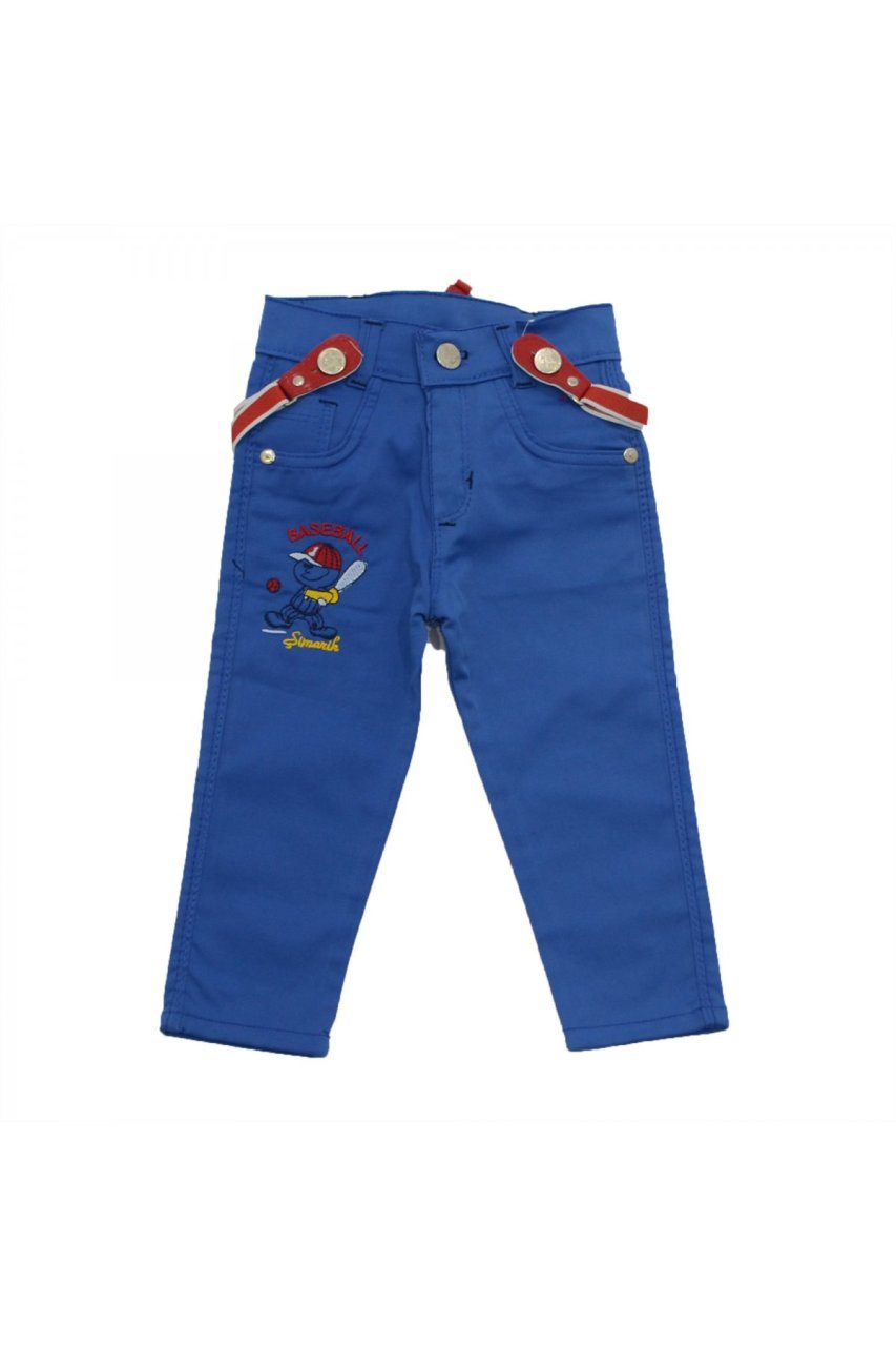 Pıtırık Mavi Renkli Askılı Erkek Bebek Keten Pantolon